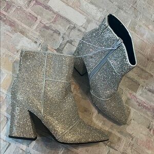 Silver Rhinestone Ankle Boots